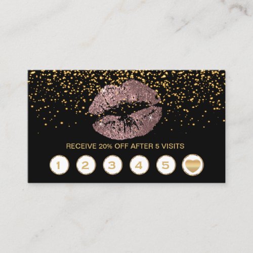 Dusty Rose Glitter Lips Loyalty Cards on Black