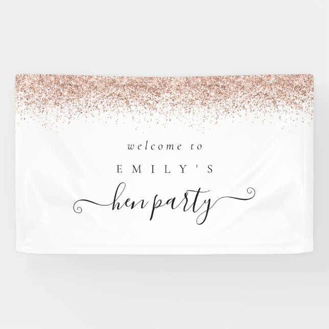 Dusty Rose Glitter Name Welcome to Hen Party Banner (Horizontal)