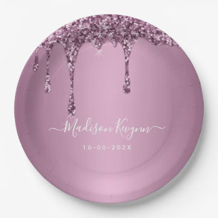  Dusty Rose Glitter Wedding Paper Plates
