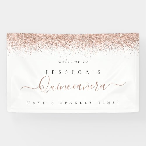 Dusty Rose Glitter Welcome to Quinceaera Banner