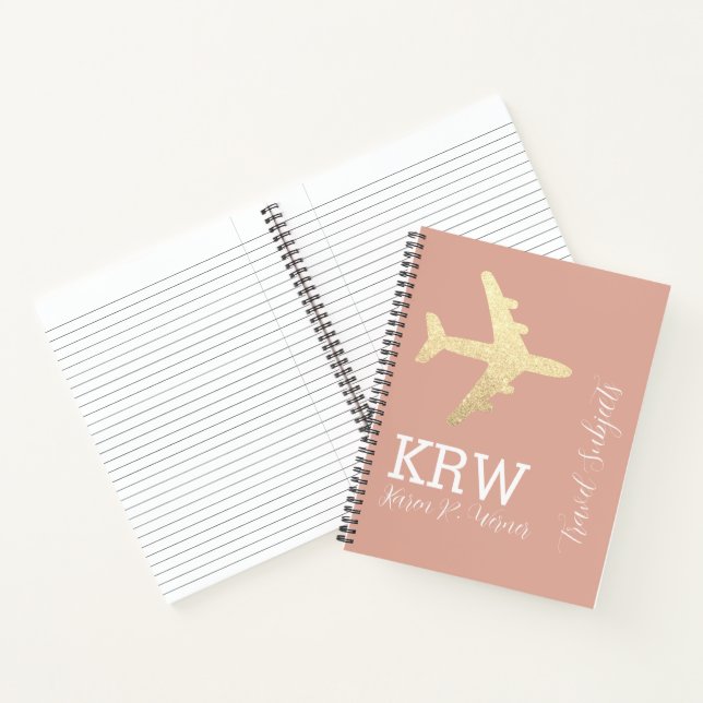 Dusty Rose / Gold Airplane girly calligraphy Notebook (Inside)