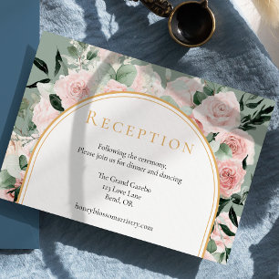 Dusty Rose Gold Arch Sage Green Wedding Reception Enclosure Card