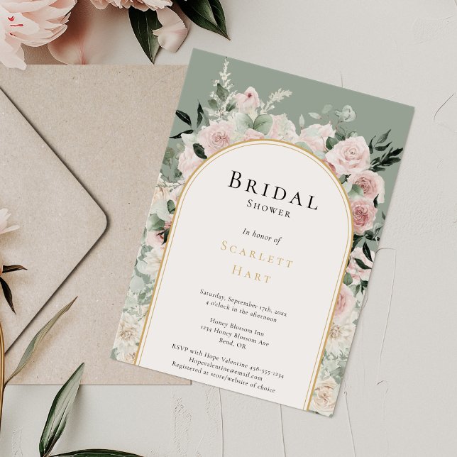 Dusty Rose Gold Arch Sage Simple Bridal Shower Invitation (Creator Uploaded)