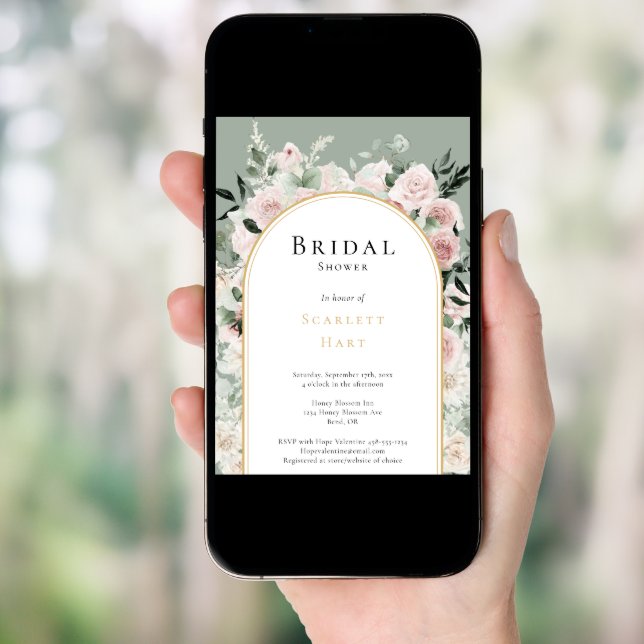 Dusty Rose Gold Arch Sage Simple Bridal Shower Invitation (Front Digital)