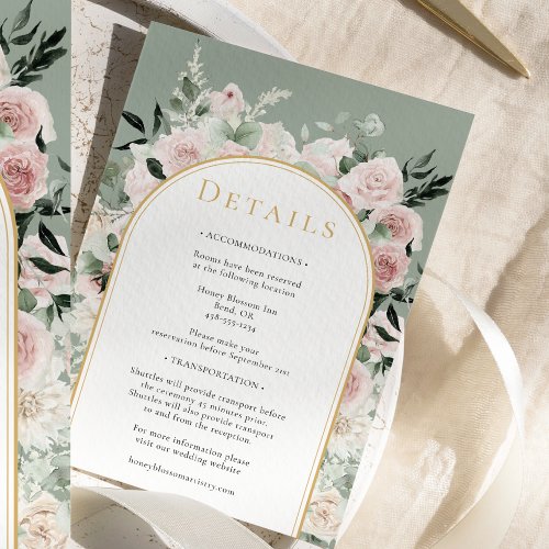 Dusty Rose Gold Arch Sage Simple Wedding Details Enclosure Card