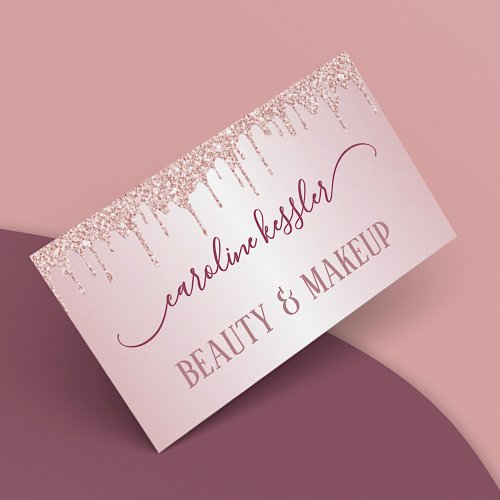Dusty Rose Gold Blush Pink Glitter Sparkles Drip Business Card