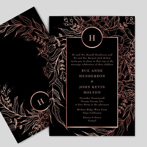Dusty Rose Gold Classic Monogram Wreath Wedding Invitation