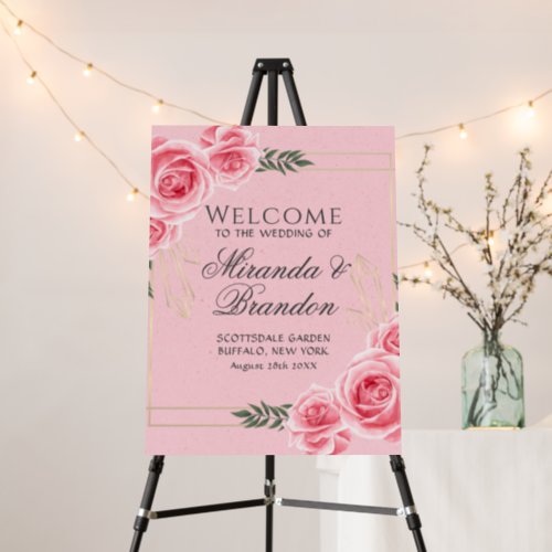 Dusty Rose Gold Crystal Flora Wedding Welcome Sign