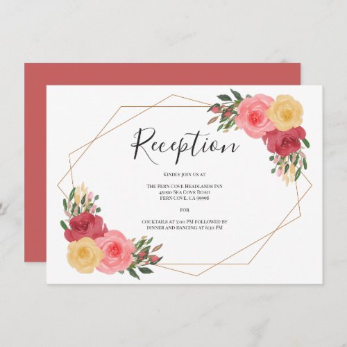 Dusty Rose Gold Floral Geometric Wedding Reception Enclosure Card