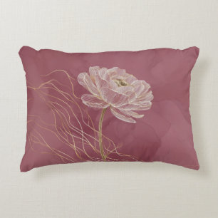 Dusty Rose Gold Floral Line Art Elegant Accent Pillow