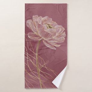 Dusty Rose Gold Floral Line Art Elegant Bath Towel Set
