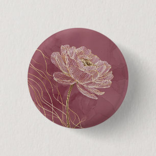 Dusty Rose Gold Floral Line Art Elegant Button
