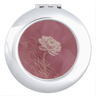 Dusty Rose Gold Floral Line Art Elegant Compact Mirror