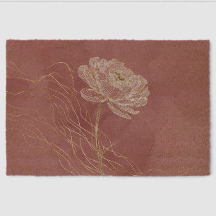Dusty Rose Gold Floral Line Art Elegant Fiber Doormat