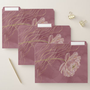 Dusty Rose Gold Floral Line Art Elegant File Folder