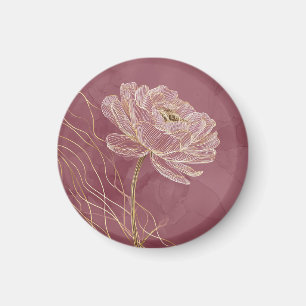 Dusty Rose Gold Floral Line Art Elegant Magnet