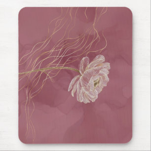 Dusty Rose Gold Floral Line Art Elegant Mouse Pad