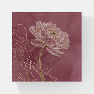 Dusty Rose Gold Floral Line Art Elegant Paperweight
