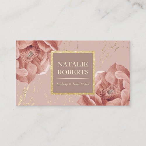 Dusty Rose Gold Floral Makeup Artist Hair Salon Business Card