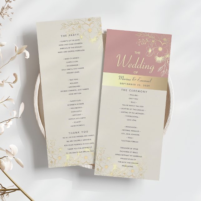 Dusty Rose Gold Floral Wedding  Program (Creator Uploaded)