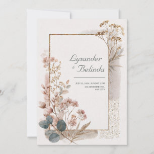 Dusty Rose Gold Foil Eucalyptus Wedding Invitation