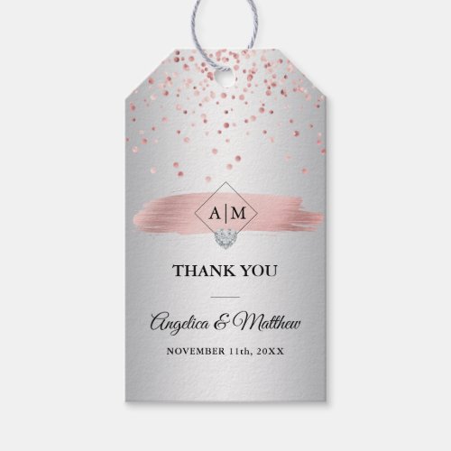 Dusty Rose Gold Foil Heart Wedding Thank You Gift Tags