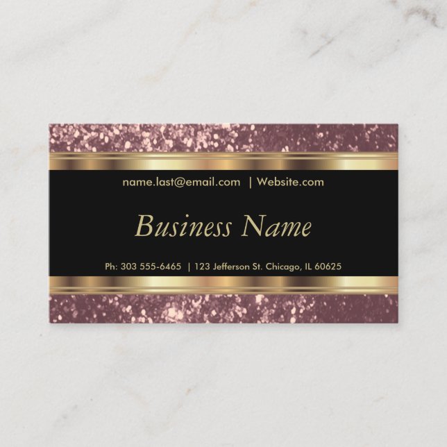 Dusty Rose Gold Glitter and Elegant Gold Business Card (Front)