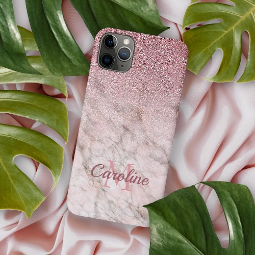 Dusty Rose Gold Glitter Blush Pink Marble Pattern iPhone 11 Pro Max Case