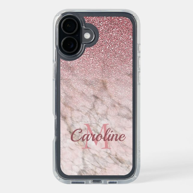 Dusty Rose Gold Glitter Blush Pink Marble Pattern Speck iPhone Case (Front (Black))