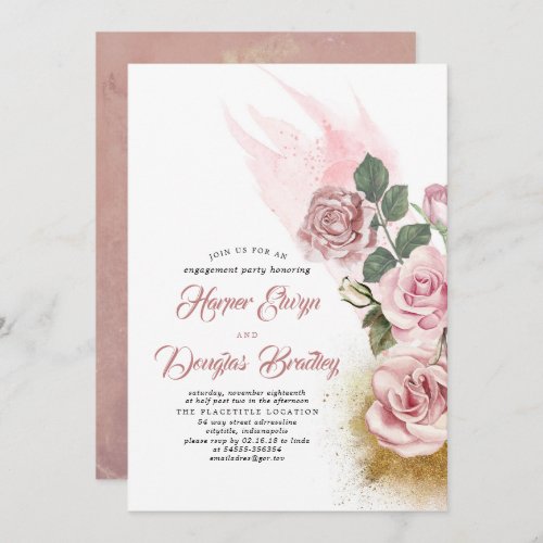 Dusty Rose  Gold Glitter Floral Engagement Party Invitation