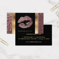 Dusty Rose Gold Glitter Lips and Elegant Gold Business Card