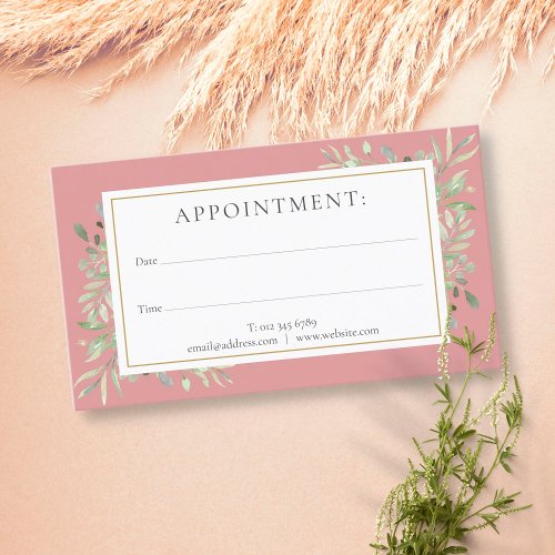 Dusty Rose Gold Greenery Appointment Card