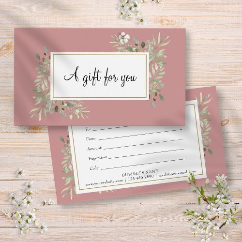 Dusty Rose Gold Greenery Business Gift Certificate
