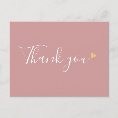 Dusty Rose Gold Heart Script Business Thank You Postcard