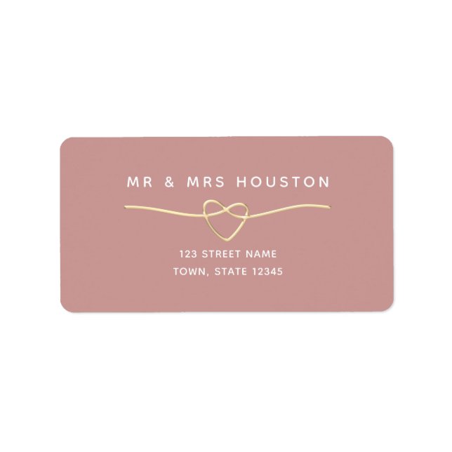 Dusty Rose Gold Heart Wedding Return Address Label (Front)