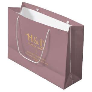 Dusty Rose & Gold Monogram Wedding Welcome Guest  Large Gift Bag