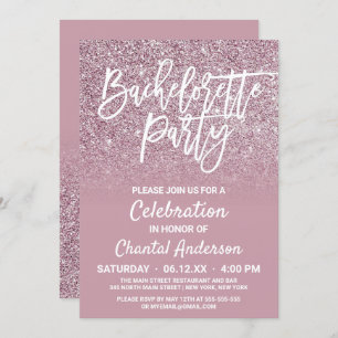 Dusty Rose Gold Pink Glitter Ombre Bachelorette Invitation