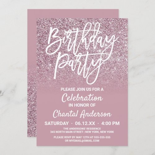 Dusty Rose Gold Pink Glitter Ombre Birthday Invitation