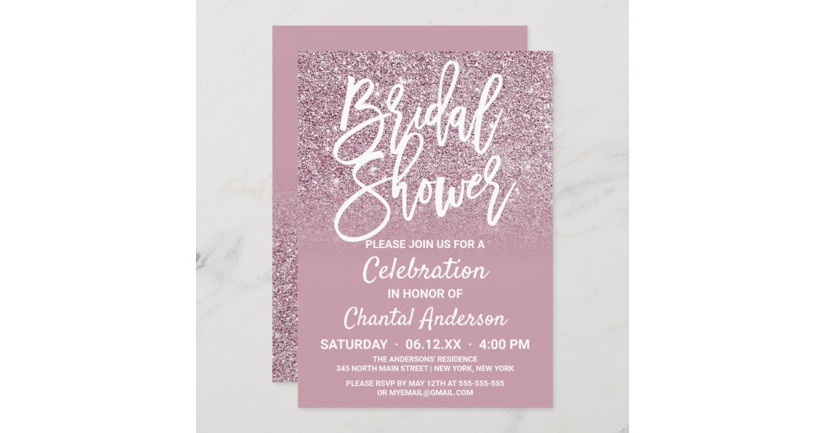Dusty Rose Gold Pink Glitter Ombre Bridal Shower Invitation | Zazzle