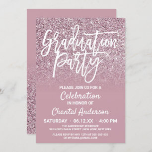 Dusty Rose Gold Pink Glitter Ombre Graduation Invitation