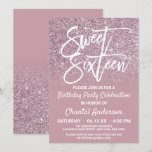 Dusty Rose Gold Pink Glitter Ombre Sweet Sixteen Invitation