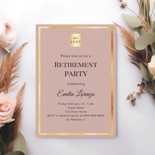 Dusty rose gold retirement party business logo invitation (Creator Uploaded)