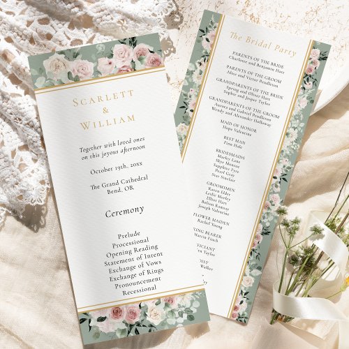 Dusty Rose Gold Sage Green Simple Wedding Program