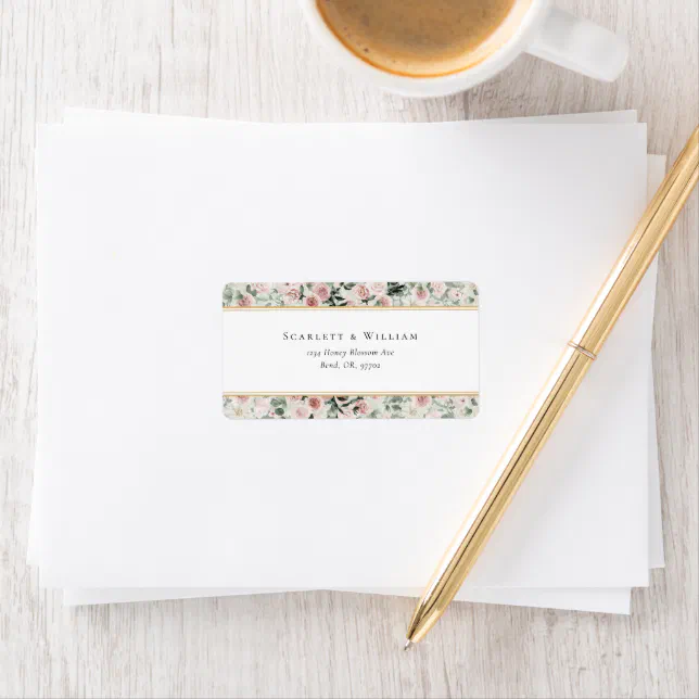 Dusty Rose Gold Sage Green Vintage Wedding Address Label | Zazzle