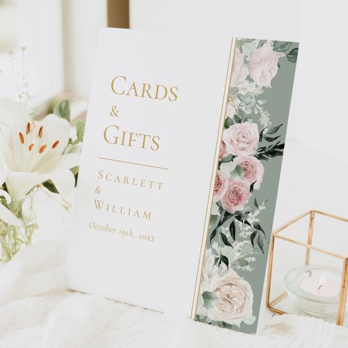 Dusty Rose Gold Sage Green Wedding Cards and Gifts Pedestal Sign