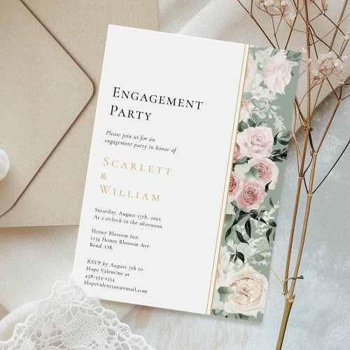 Dusty Rose Gold Sage Vintage Engagement Party Invitation