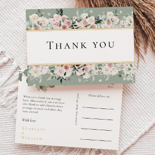 Dusty Rose Gold Sage Vintage Wedding Thank You Postcard
