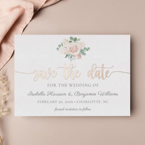 Dusty Rose Gold Save The Date Announcement