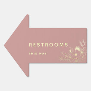 Dusty Rose Gold Wedding Restroom This Way Arrow Sign