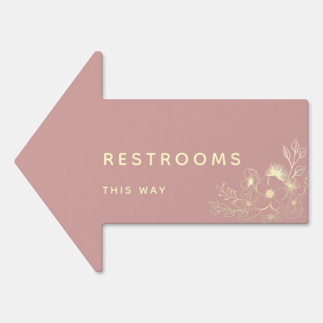 Dusty Rose Gold Wedding Restroom This Way Arrow Sign (Front)